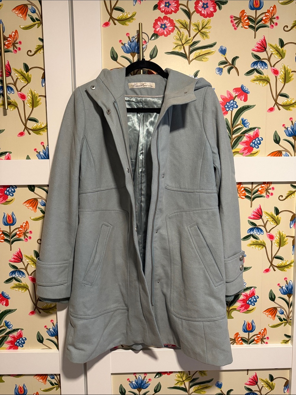 Kenneth Cole New York Light Blue Hooded Trench Coat